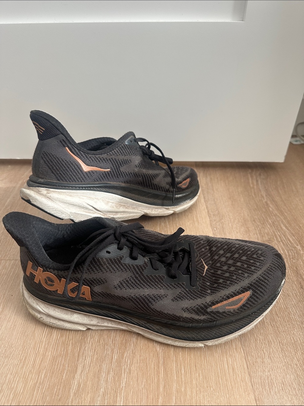 Hoka One One Black with Copper Accent Athletic Running Shoes